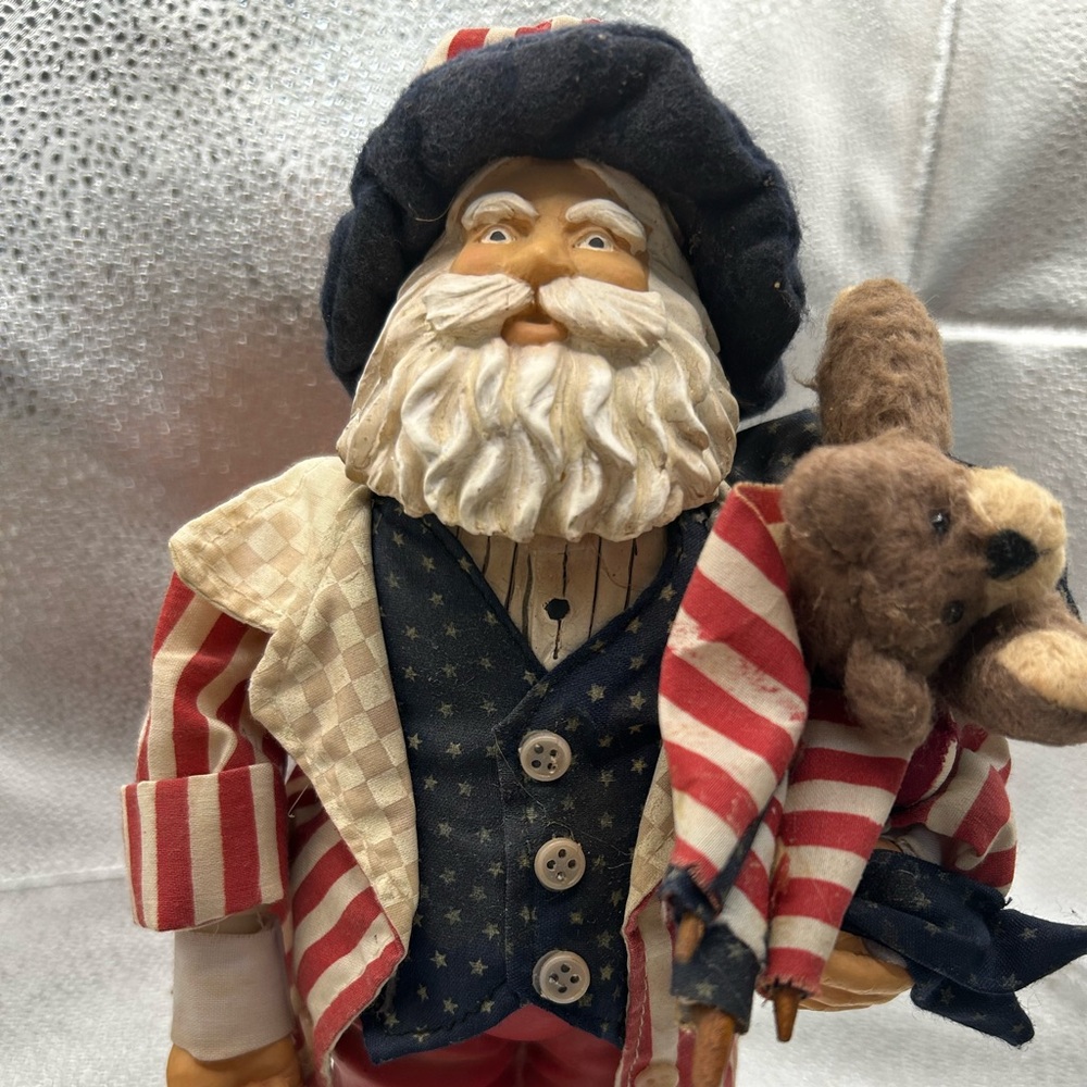 Christmas Santa All American Red White & Blue With Flags And A Teddy Best In His